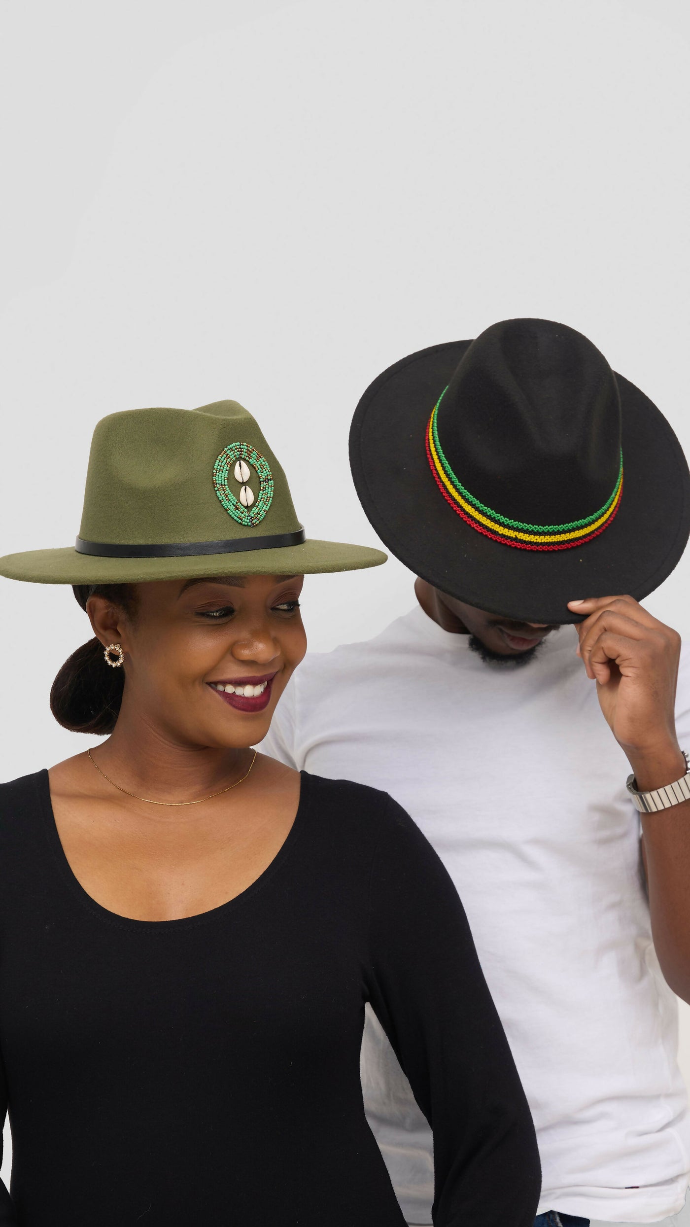 Umbo Collections For The Culture Rasta Coloured Beaded Fedora Hat - Jungle Green / Black