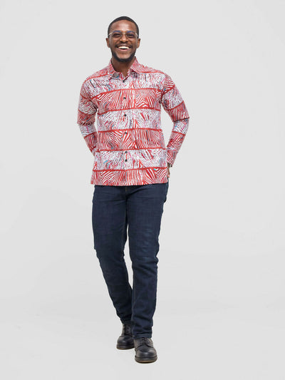 Mendilines Warm African Shirt - Maroon / White Print - Shopzetu