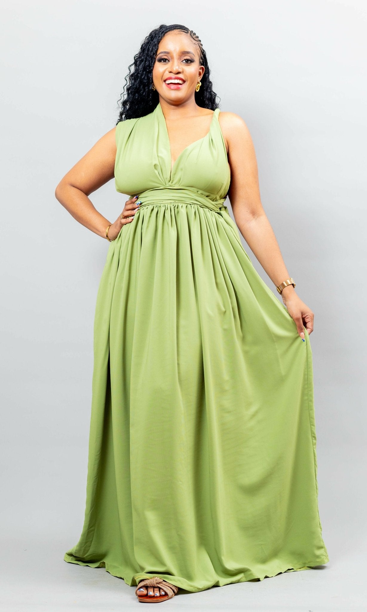 African Yuva Meadow Dress - Green - Shopzetu