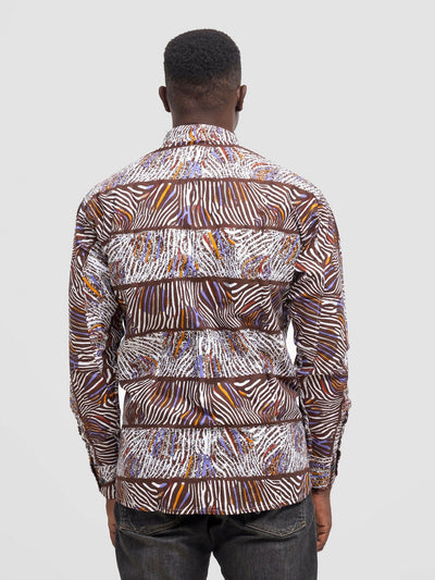 Mendilines Warm African Shirt - Brown / Purple Print - Shopzetu