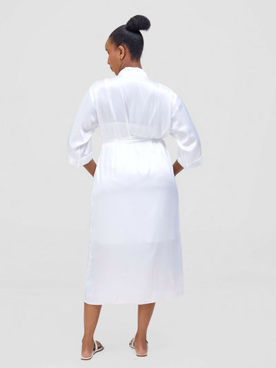 Iristyle Satin Long Robe - White - Shopzetu