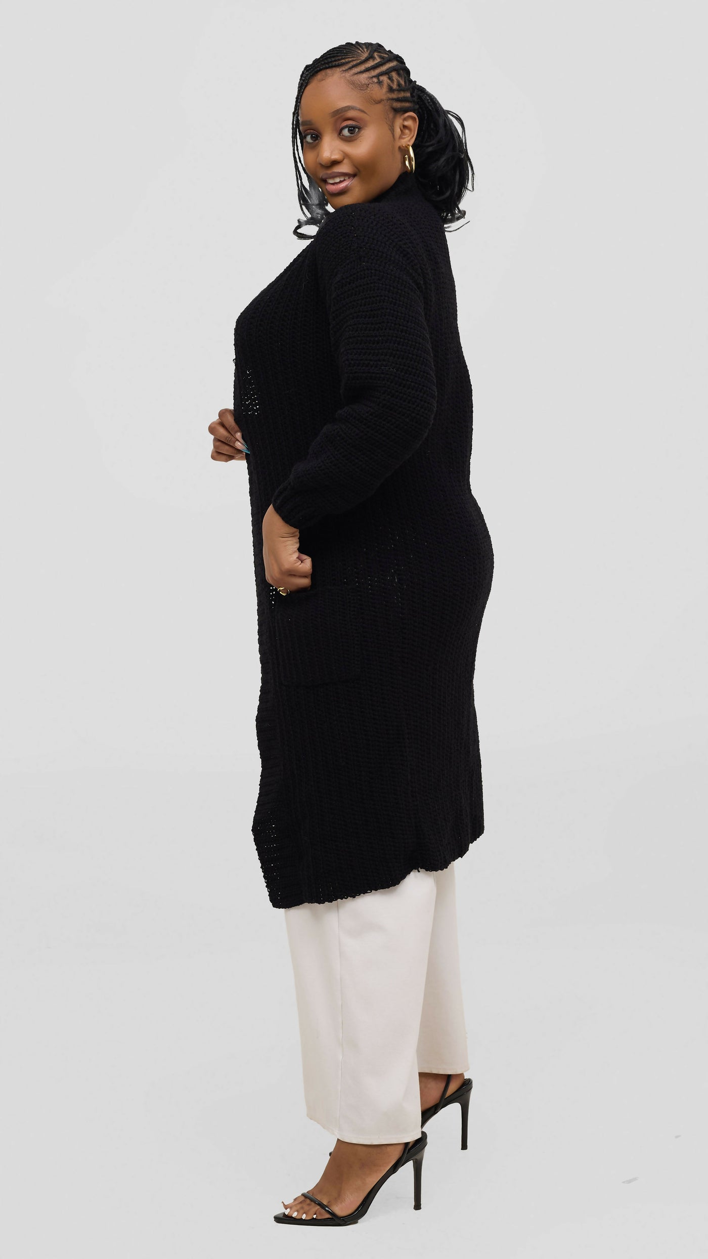 Timyt Urban Wear Drape Crochet Sweater - Black