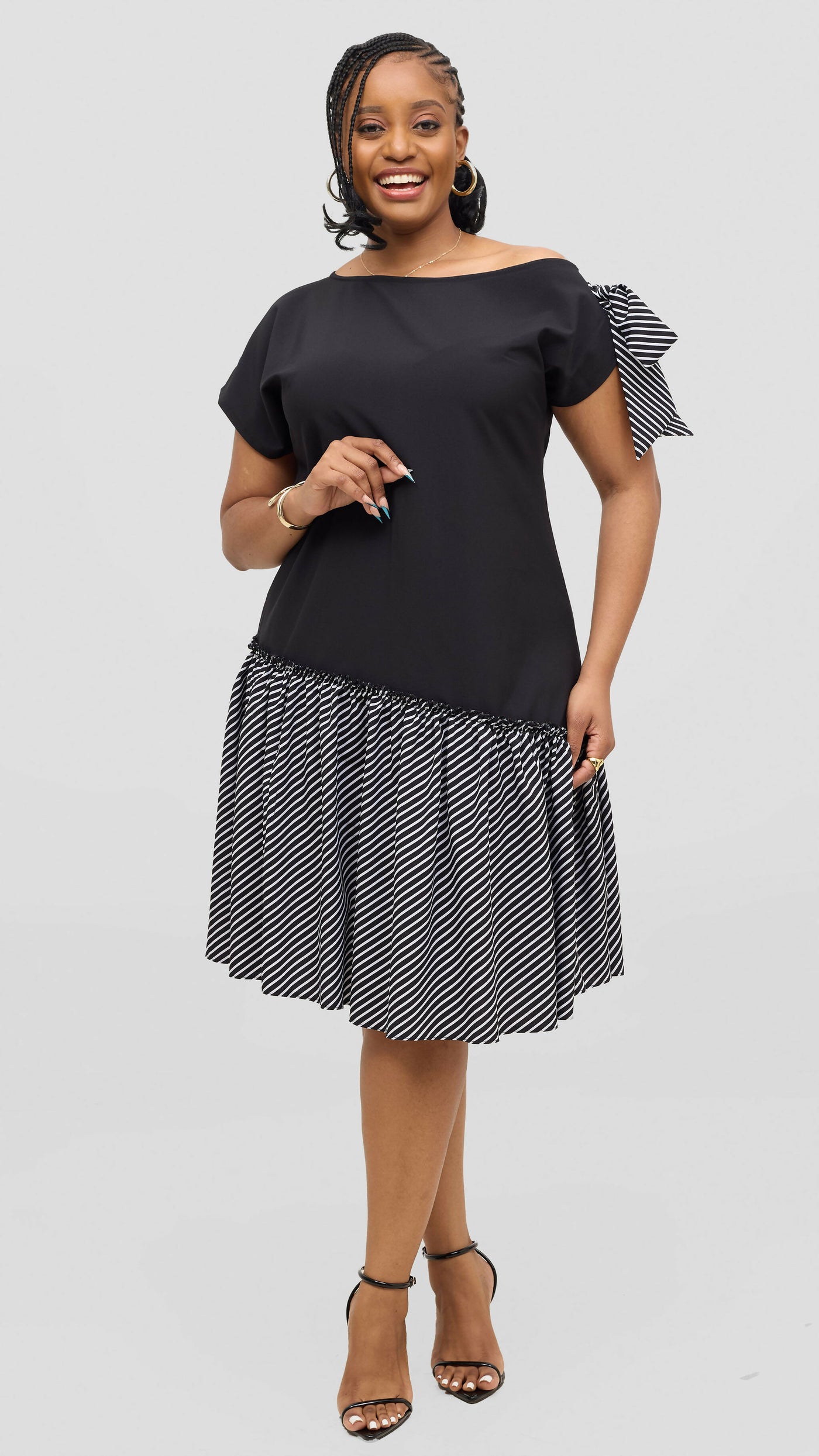 Jolly Fancy Wear Pila Shift Dress - Black Stripped