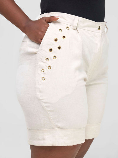 Inroses Hub Linen Shorts - Cream