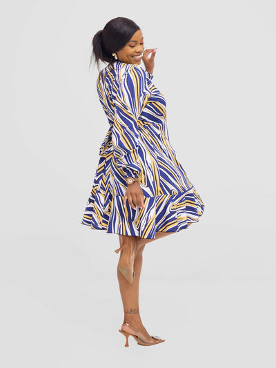 Salok Wear Kyra Wrap Dress - Blue Print - Shopzetu
