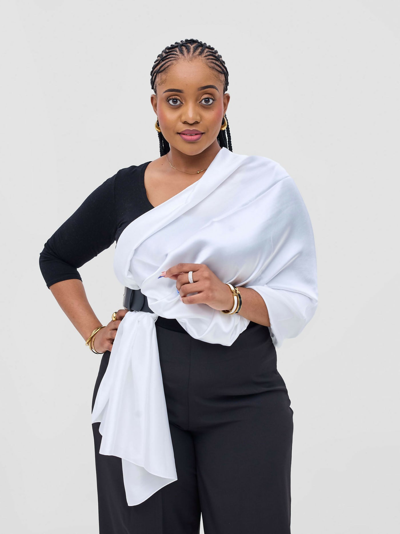 AfroDame Luxurious Silk Scarf - White - Shopzetu