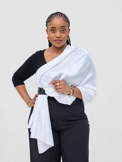 AfroDame Luxurious Silk Scarf - White - Shopzetu