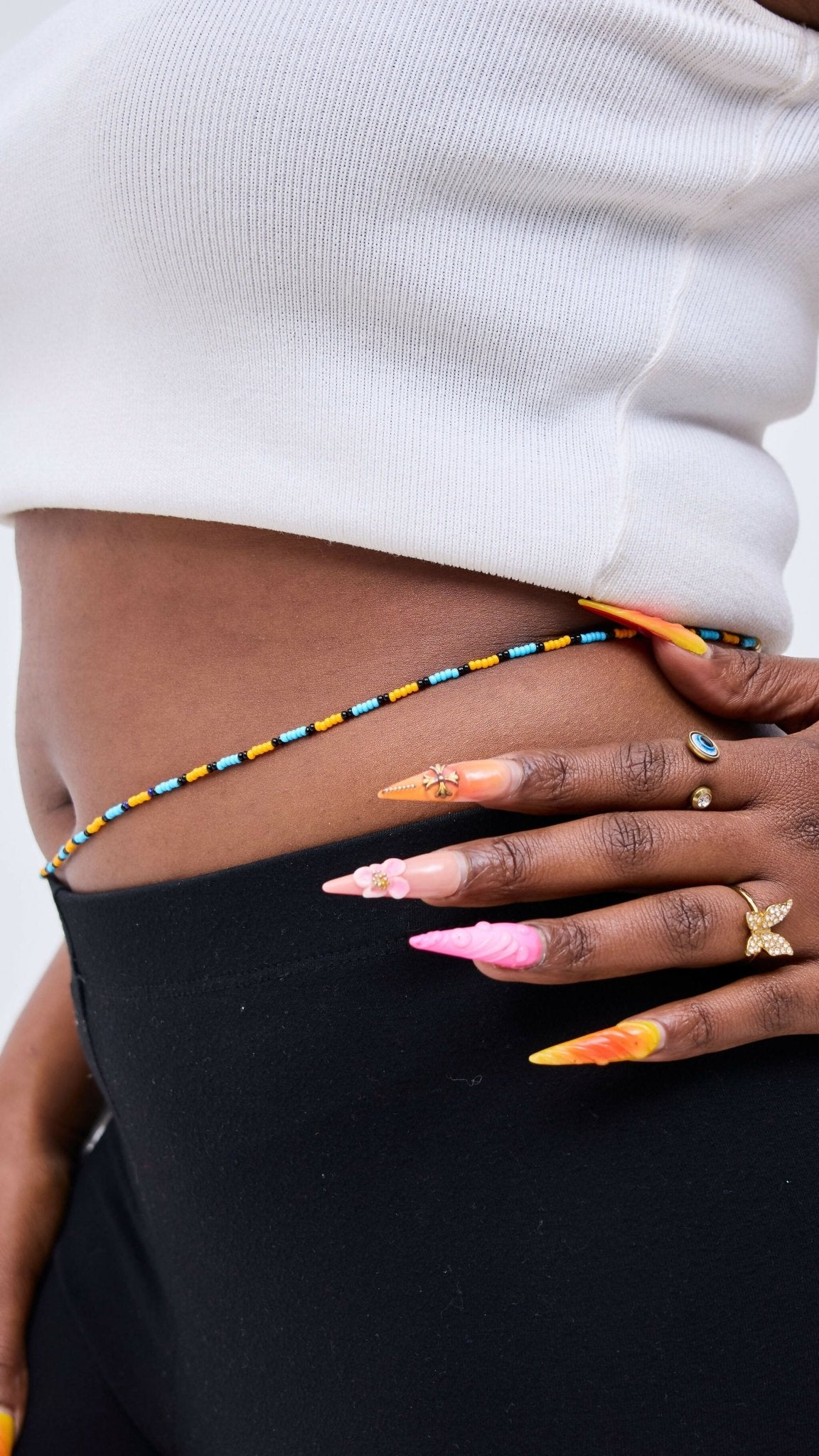 Dianaah J Beaded Waist Beads - Blue / Orange - Shopzetu