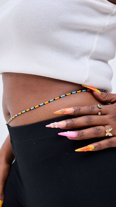 Dianaah J Beaded Waist Beads - Blue / Orange - Shopzetu