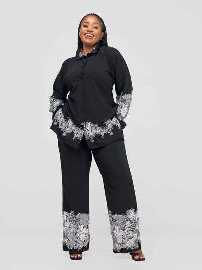 Inroses Hub Floral Pant Set - Black / White - Shopzetu