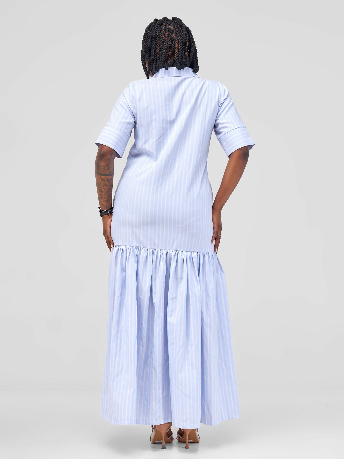Marumara Creations Zuri Stripped Shirt Dress - Light Blue - Shopzetu