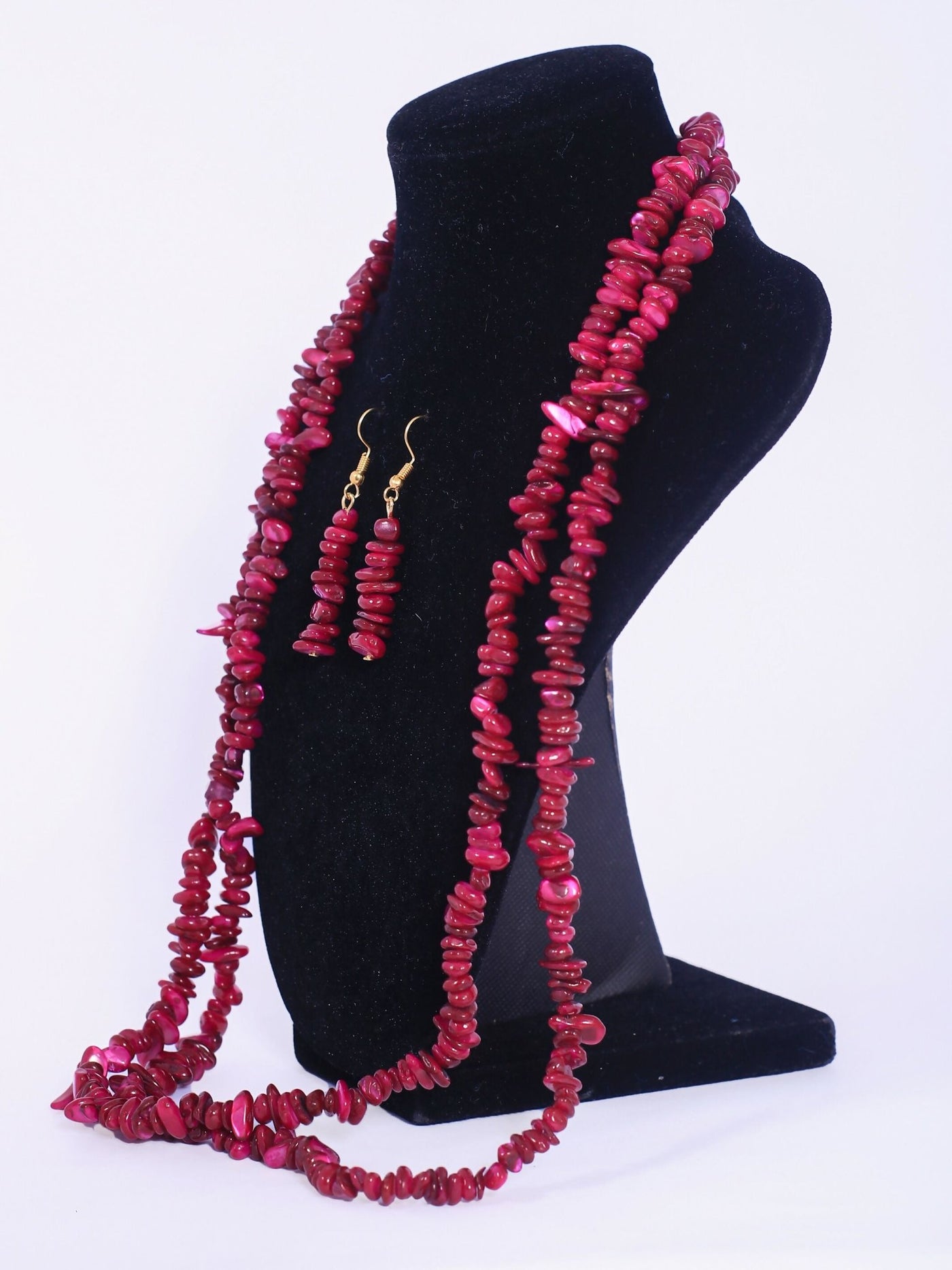 Double Layered Ceramic Beads Necklace Set - Purple - Shopzetu