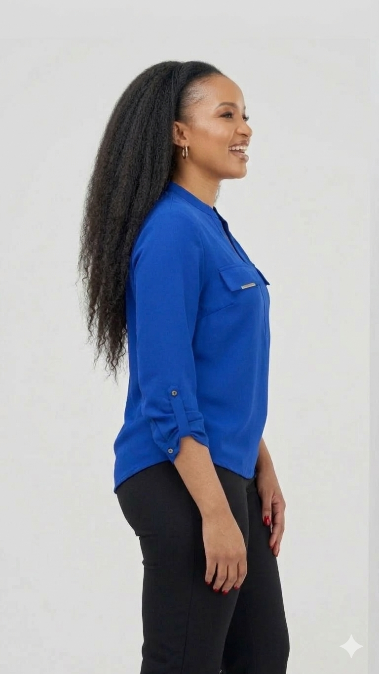 The Fashion Frenzy Royal Blue Notch Neck Blouse