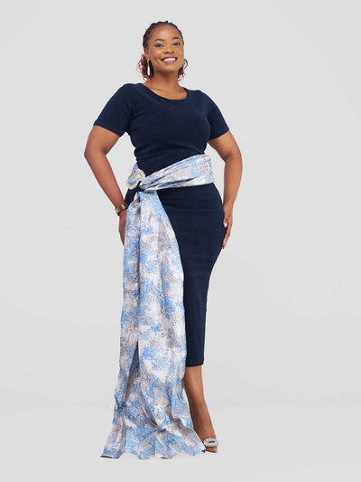 Shimmer Dress With Brocade Tail - Blue