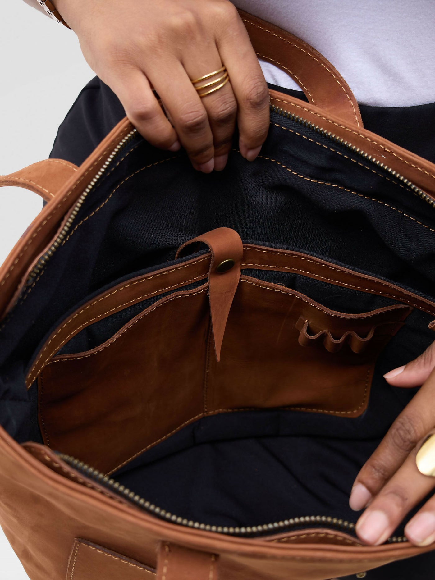 Blueberry Leather Tote Bag - Brown - Shopzetu