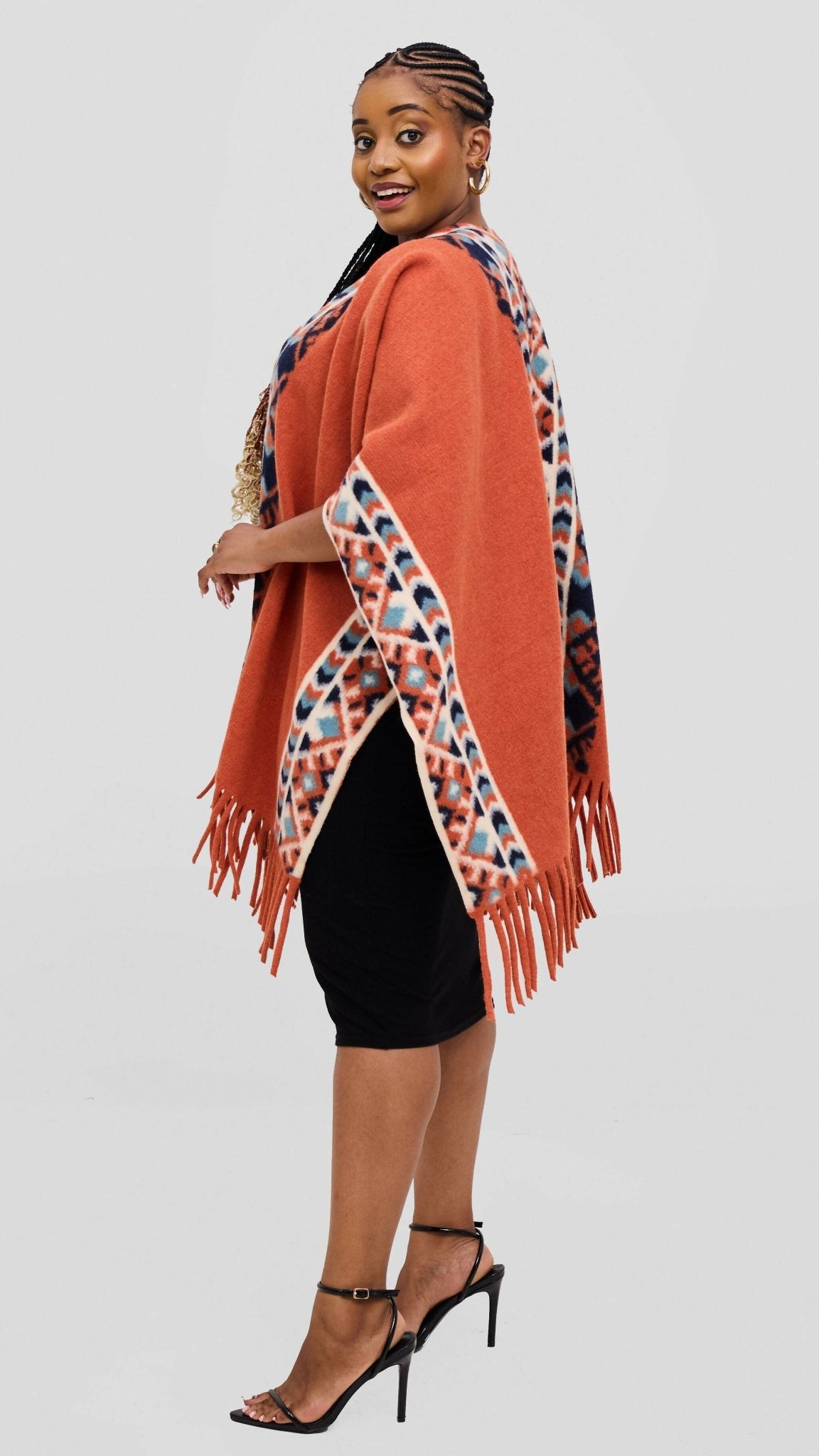 Silk House Collection Ari Poncho - Orange - Shopzetu