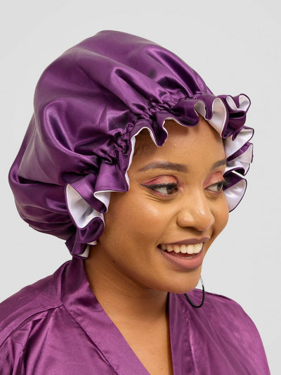 Satin Luxe Ruffle Bonnet - Black Currant / White - Shopzetu