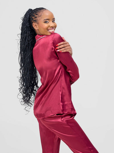 Iristyle Satin Pyjama Pant Set - Maroon - Shopzetu