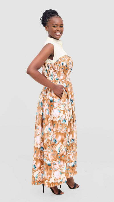 Rimyel Limited Button Dress - Cream / White Floral - Shopzetu