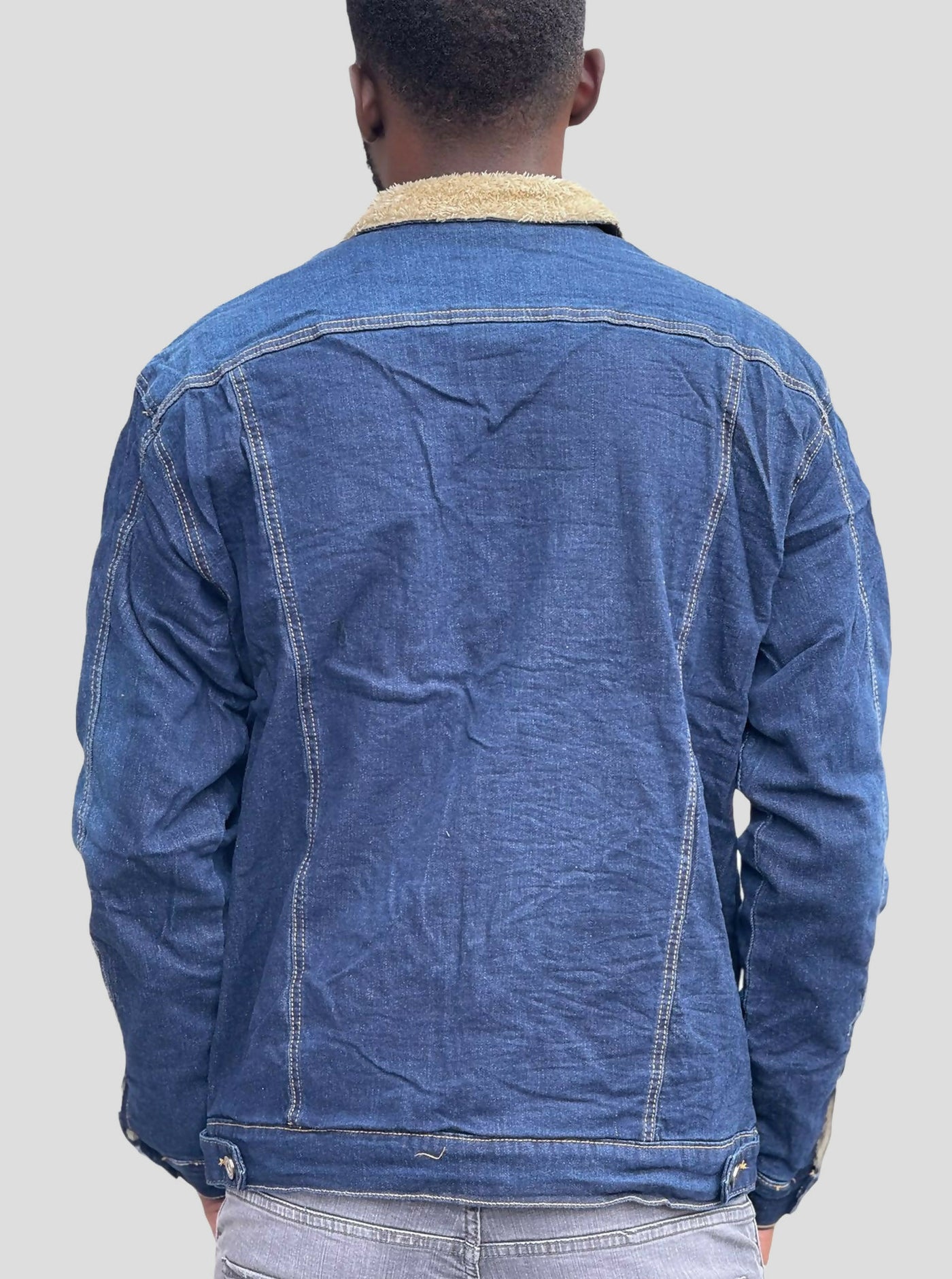 Stylish Brothers Fur Denim Jacket - Blue - Shopzetu