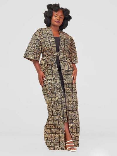 Izulu Ashanti 7 Kimono - Black Print - Shopzetu