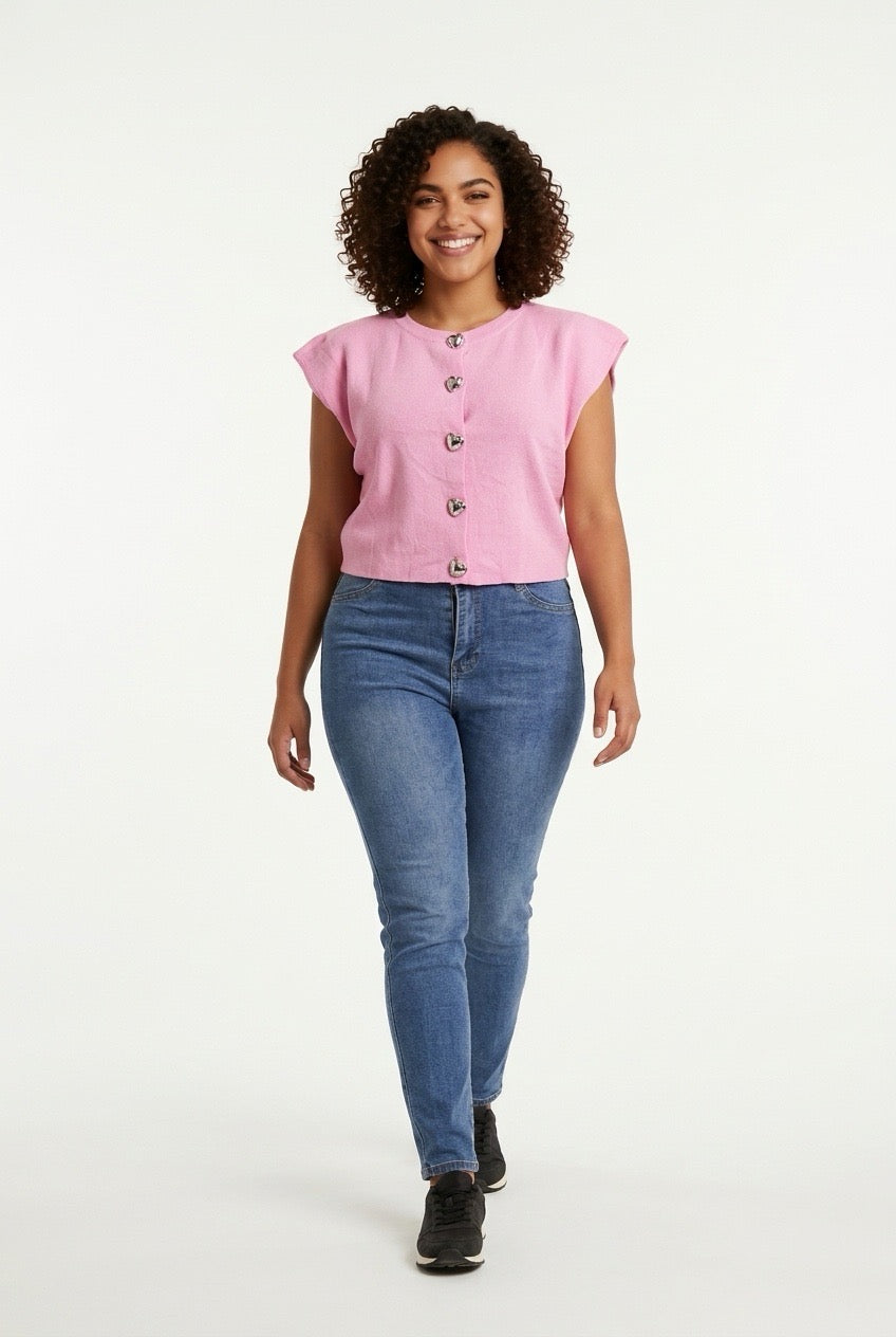 Stylish Sisters Short-sleeved Cardigan-style Blouse - Pink