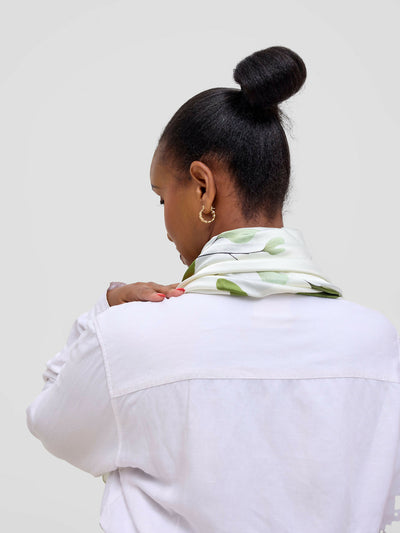 Ukiyo Lifestyle Silk Leaf Print Scarf - White - Shopzetu