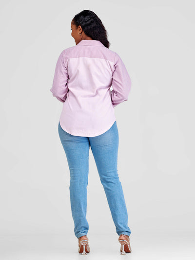Marumara Creations Waridi Striped Shirt Top - Pink - Shopzetu