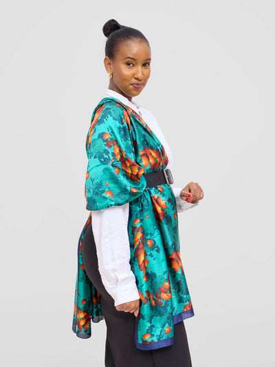 Ukiyo Lifestyle Silk Scarf - Teal Green Print - Shopzetu