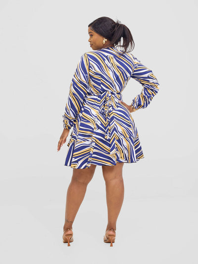 Salok Wear Kyra Wrap Dress - Blue Print - Shopzetu