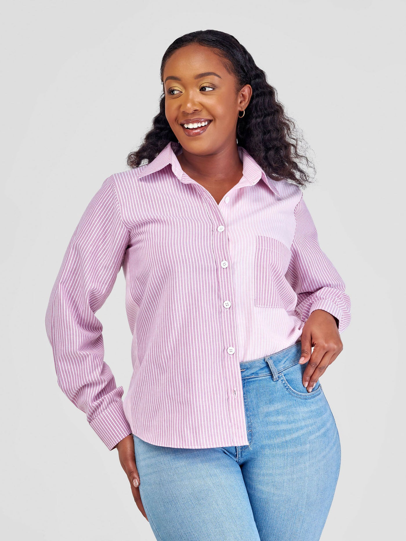 Marumara Creations Waridi Striped Shirt Top - Pink - Shopzetu