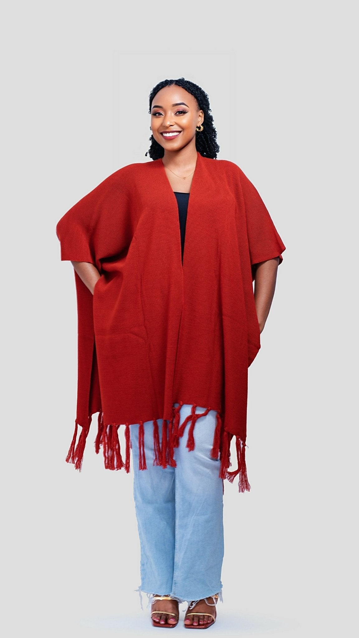 The Fashion Frenzy Fringed Acrylic Shawl - Burnt Orange - Shopzetu