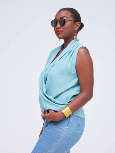 The Fashion Frenzy V - Neck Blouse - Blue - Shopzetu