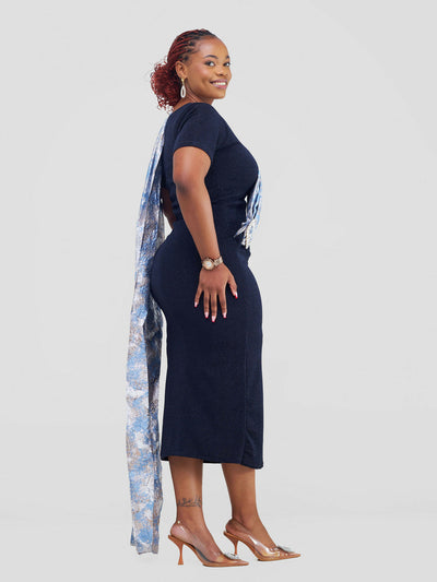 Shimmer Dress With Brocade Tail - Blue