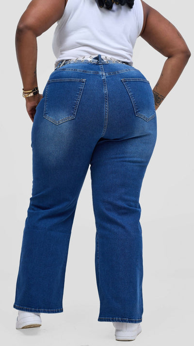 The Fashion Frenzy High Rise Straight Leg Denim Jean – Blue - Shopzetu