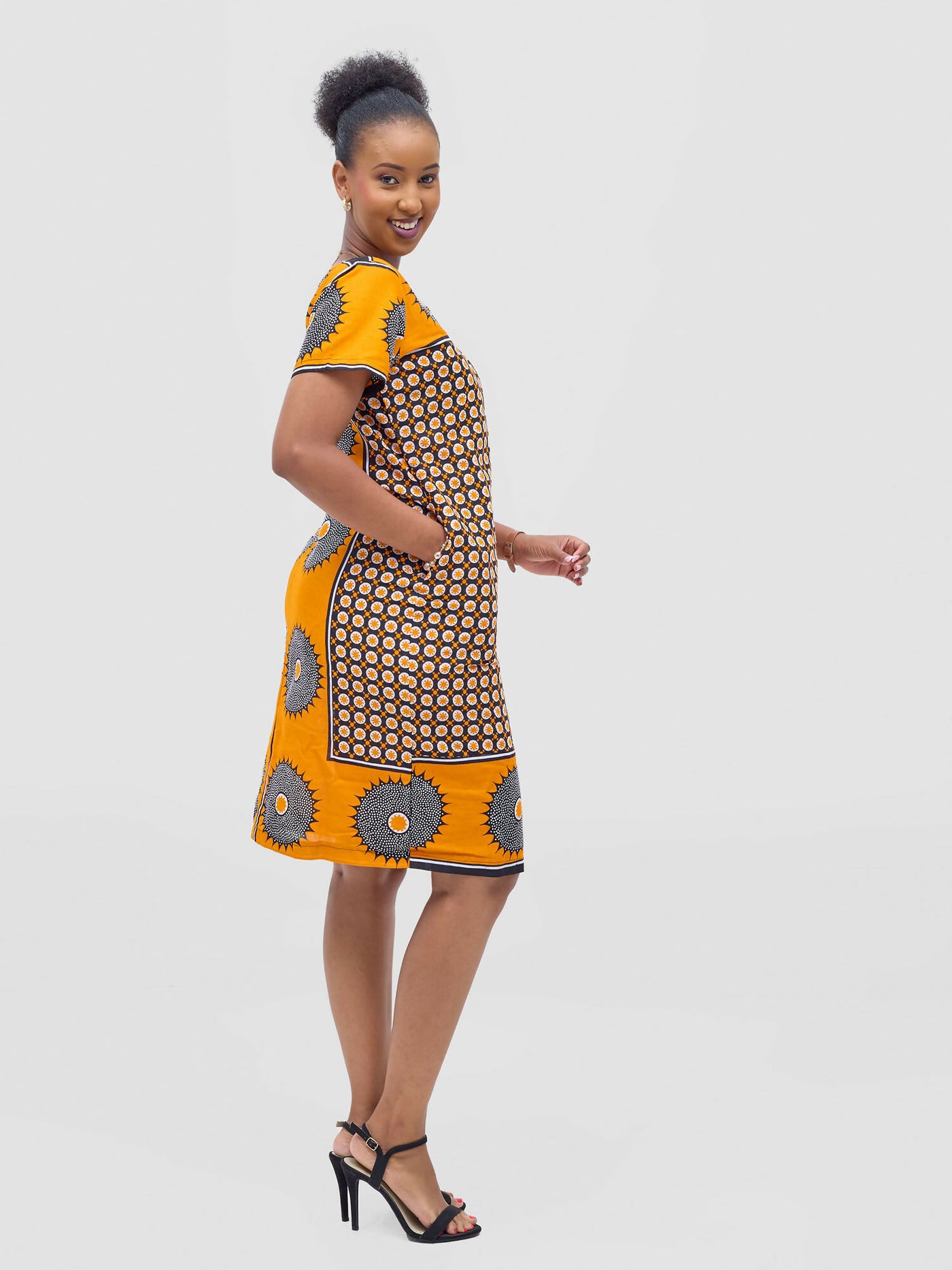 Vivid Afrikana Khanga Shift Dress - Orange / White - Shopzetu