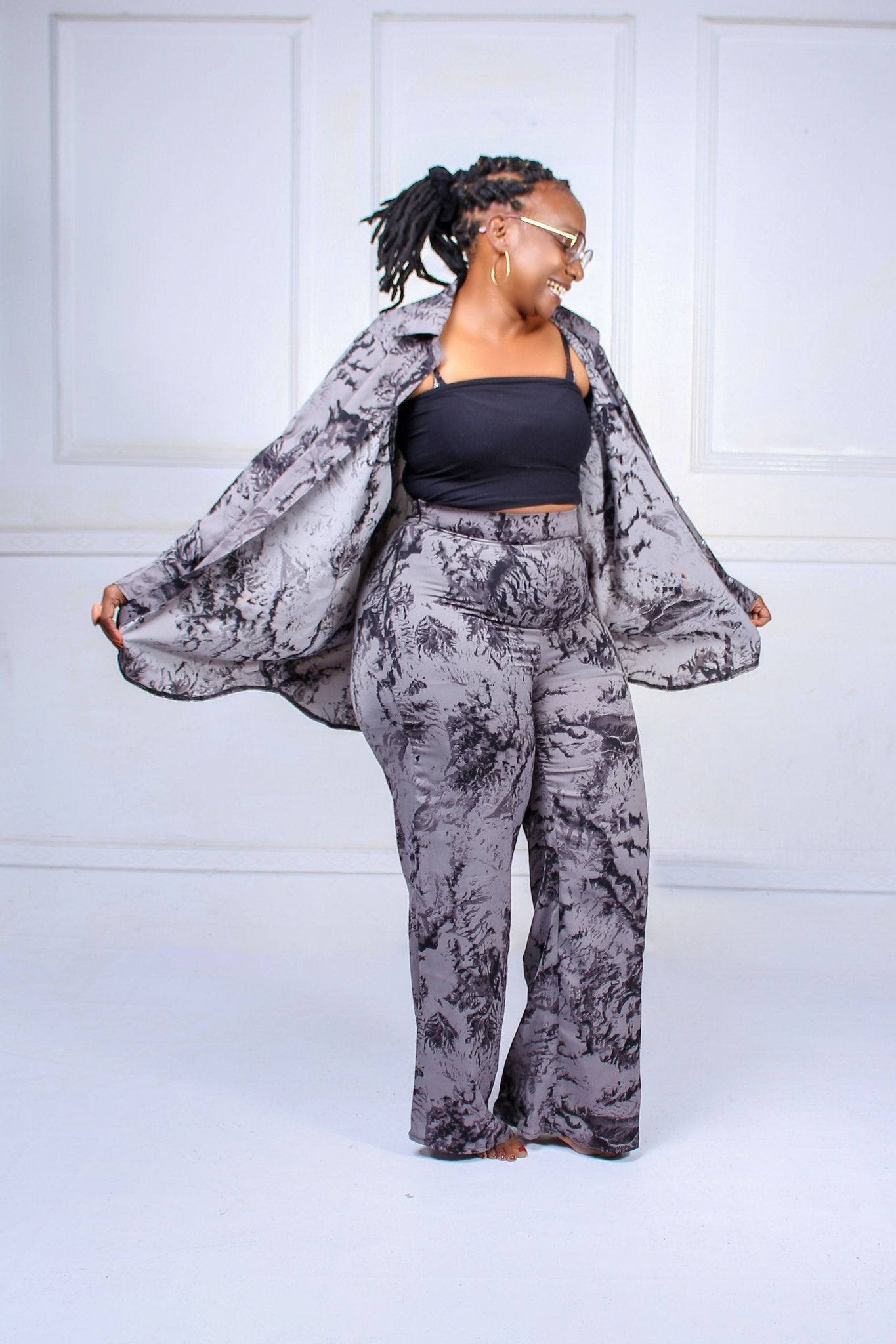 Thick & Fab Vivica Pant Set - Grey - Shopzetu