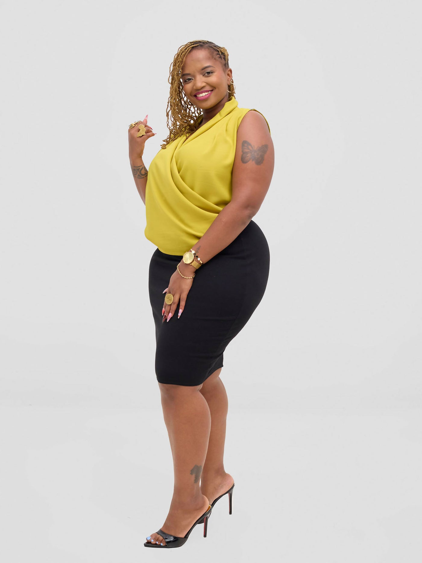 The Fashion Frenzy V - Neck Blouse Top - Yellow - Shopzetu