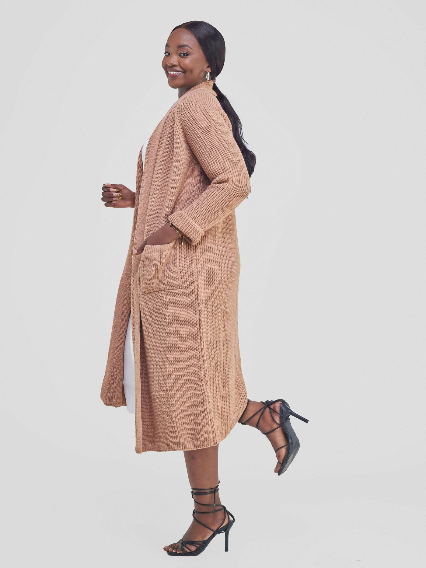 Anel’s Knitwear Midi Kimono - Tan - Shopzetu