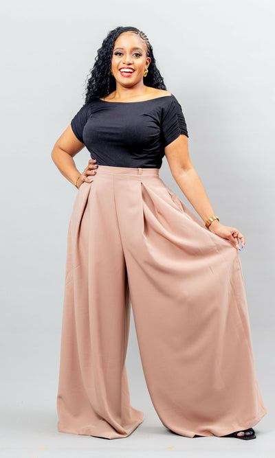 African Yuva Wide Leg Pant - Nude - Shopzetu
