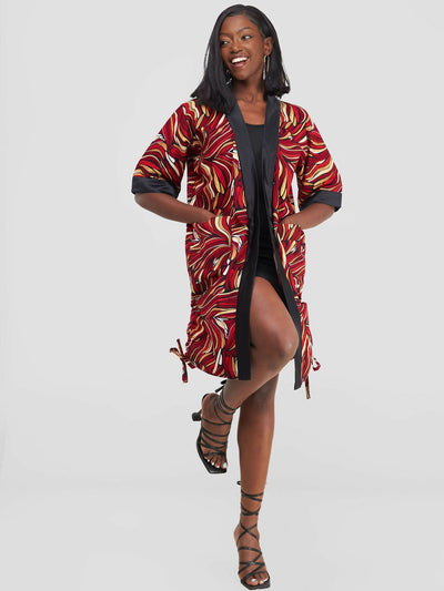 Kafoina Kimono - Red / Yellow Print - Shopzetu