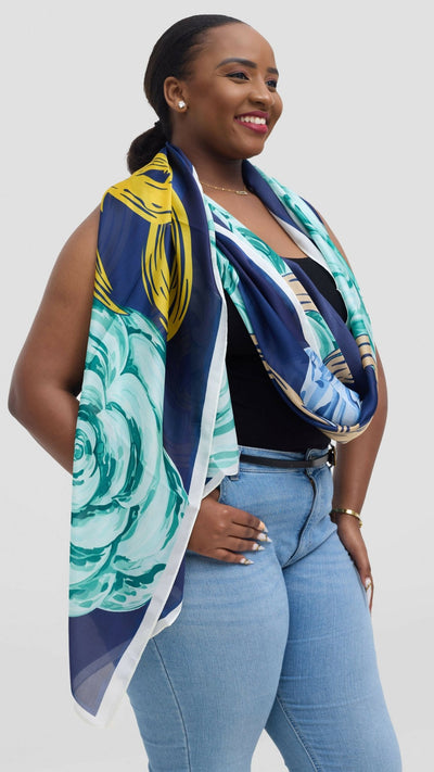 Afrodame Luxurious Silk Scarf - Blue - Shopzetu