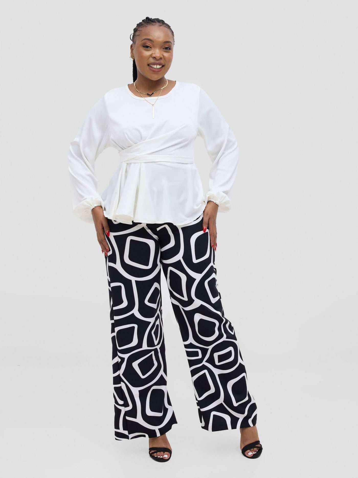 Silk House Collection Rana Pants - Black Abstract Print - Shopzetu