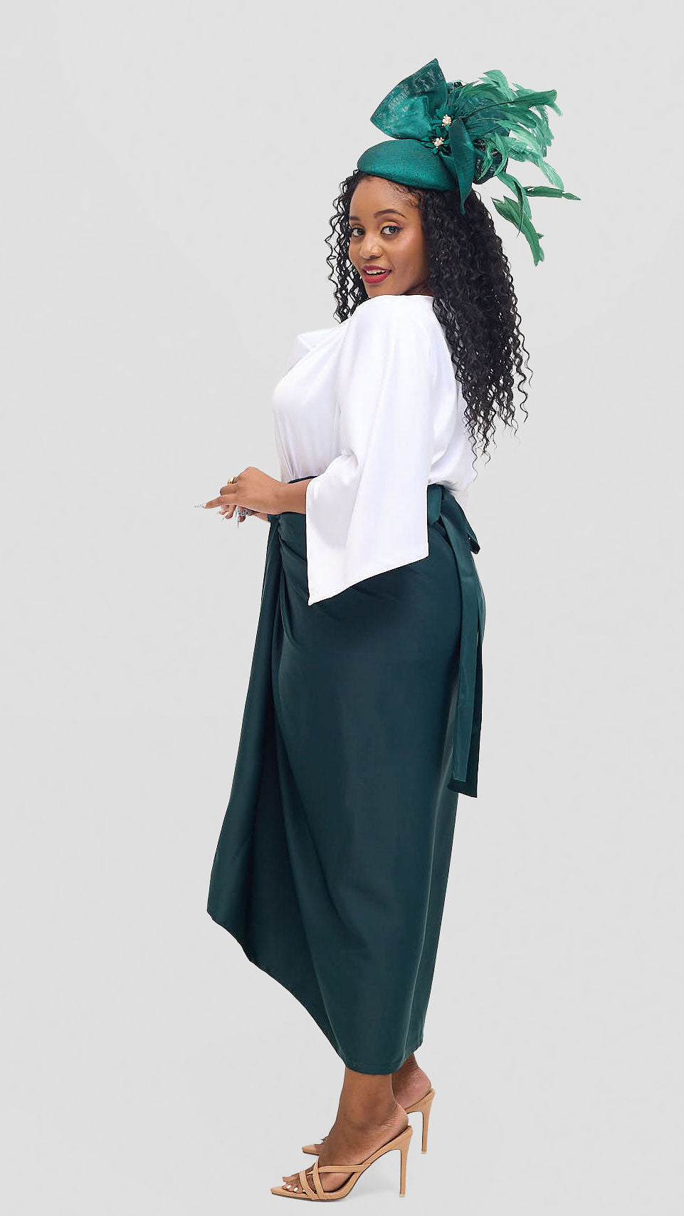 Shona Buba Skirt Set - White / Emerald Green