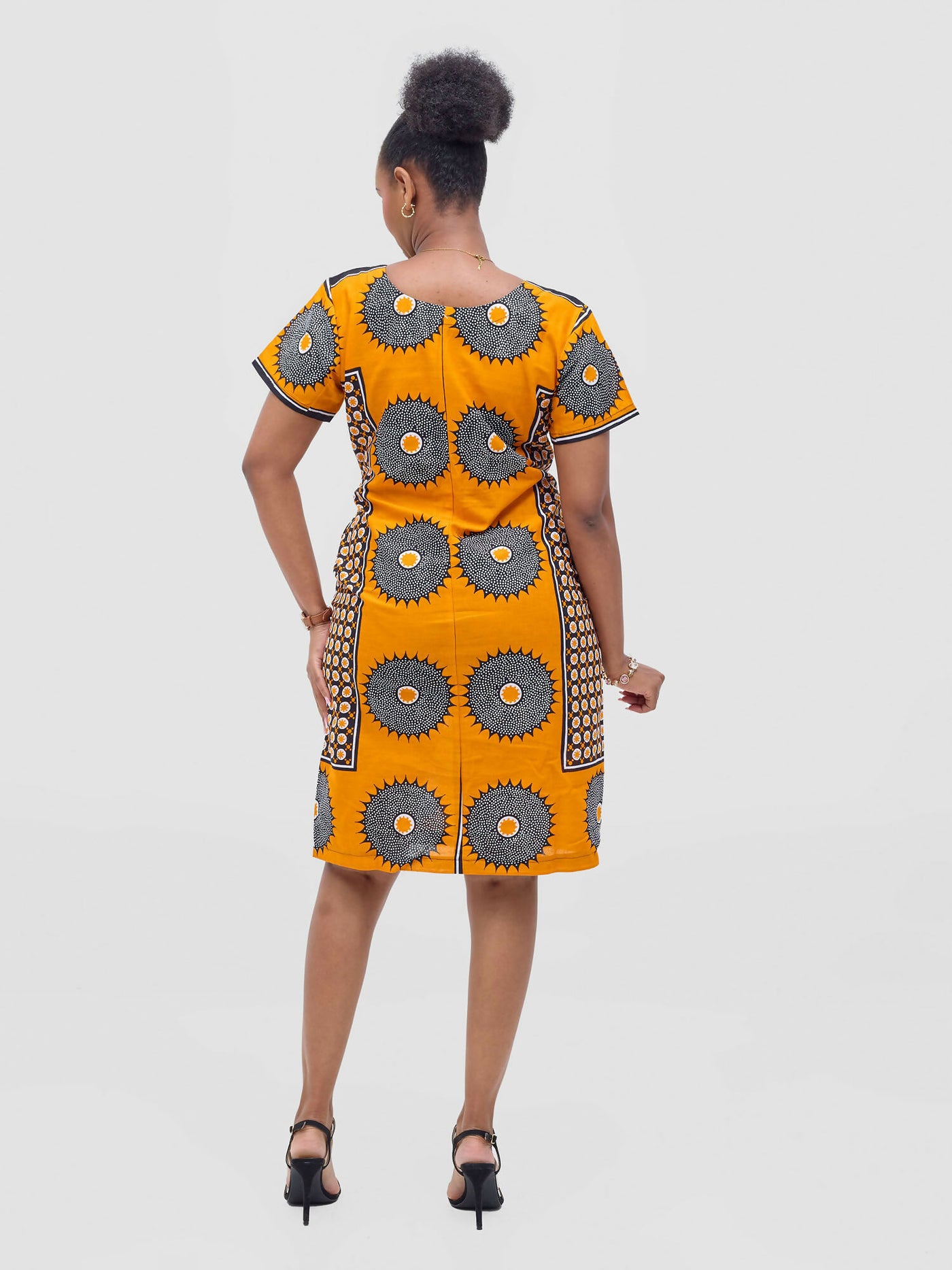 Vivid Afrikana Khanga Shift Dress - Orange / White - Shopzetu