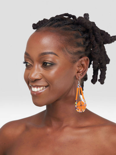 Big Oval Long Earring - Orange - Shopzetu