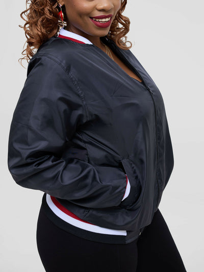 Timyt Urban Wear Nova Flight Layer Ribbed Cuffs, Collar, and Hem With White,Red and Black Bomber Jacket - Black - Shopzetu