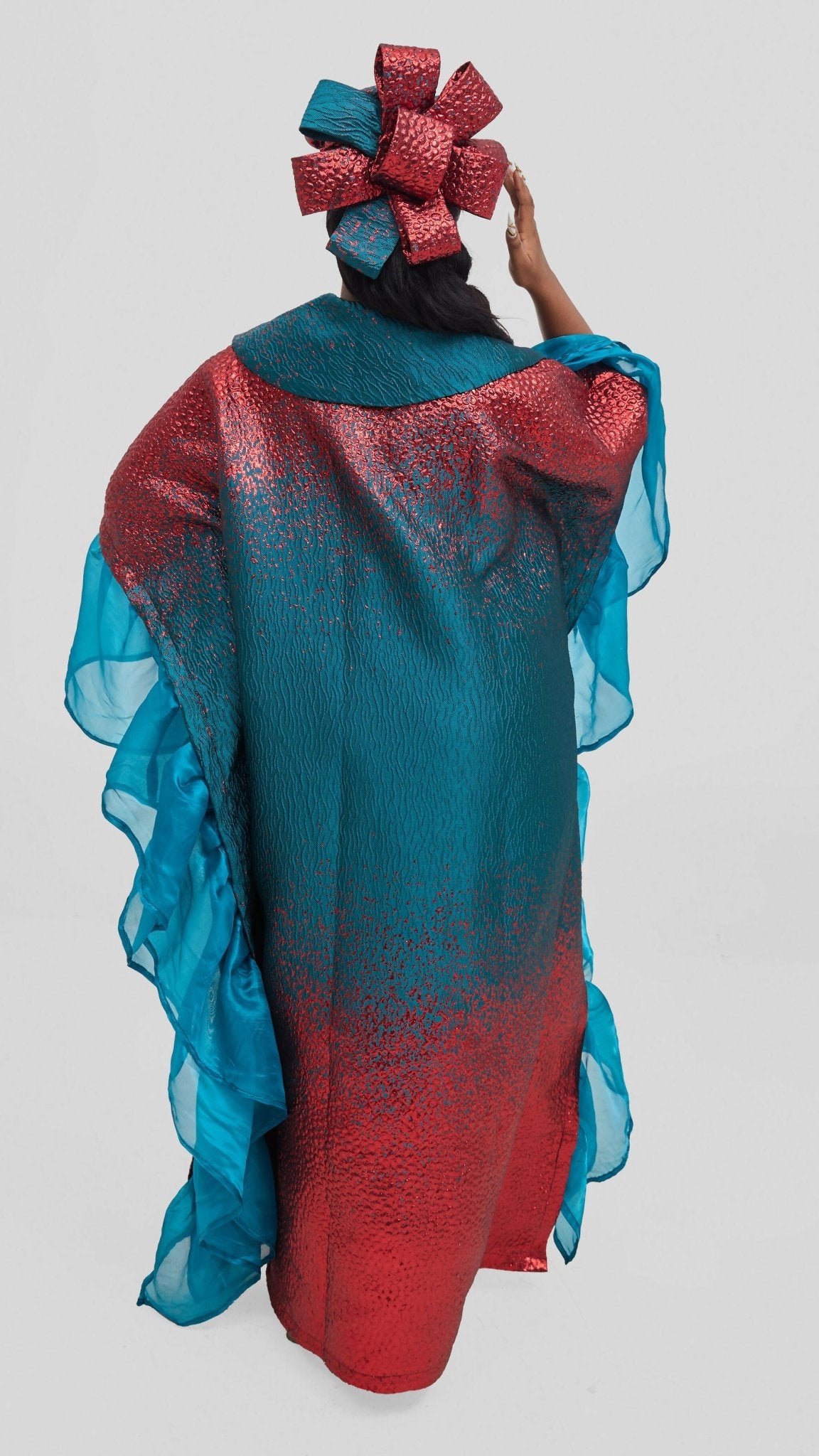 Hats And More Majestic Radiance Kaftan Set Dress - Red / Turquoise - Shopzetu