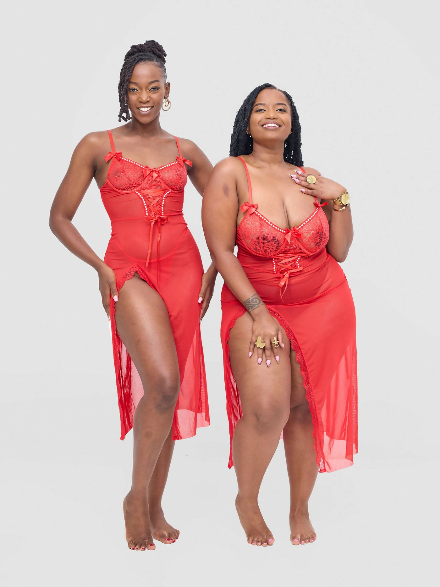 Posh Lingerie & More Thigh High Slit Thong With Long Dress - Red - Shopzetu