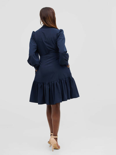 Cuttfitt Shirt Dress - Navy Blue - Shopzetu